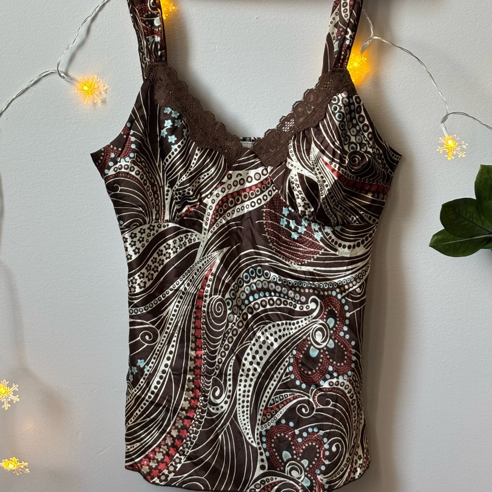 Byer California Brown and Blue Patterned Top